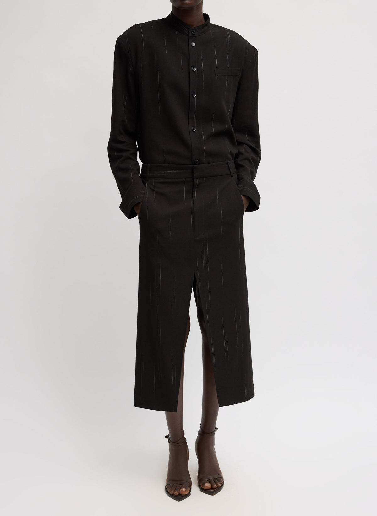 Tibi Black Multi Viscose Suiting Midi Trouser Skirt