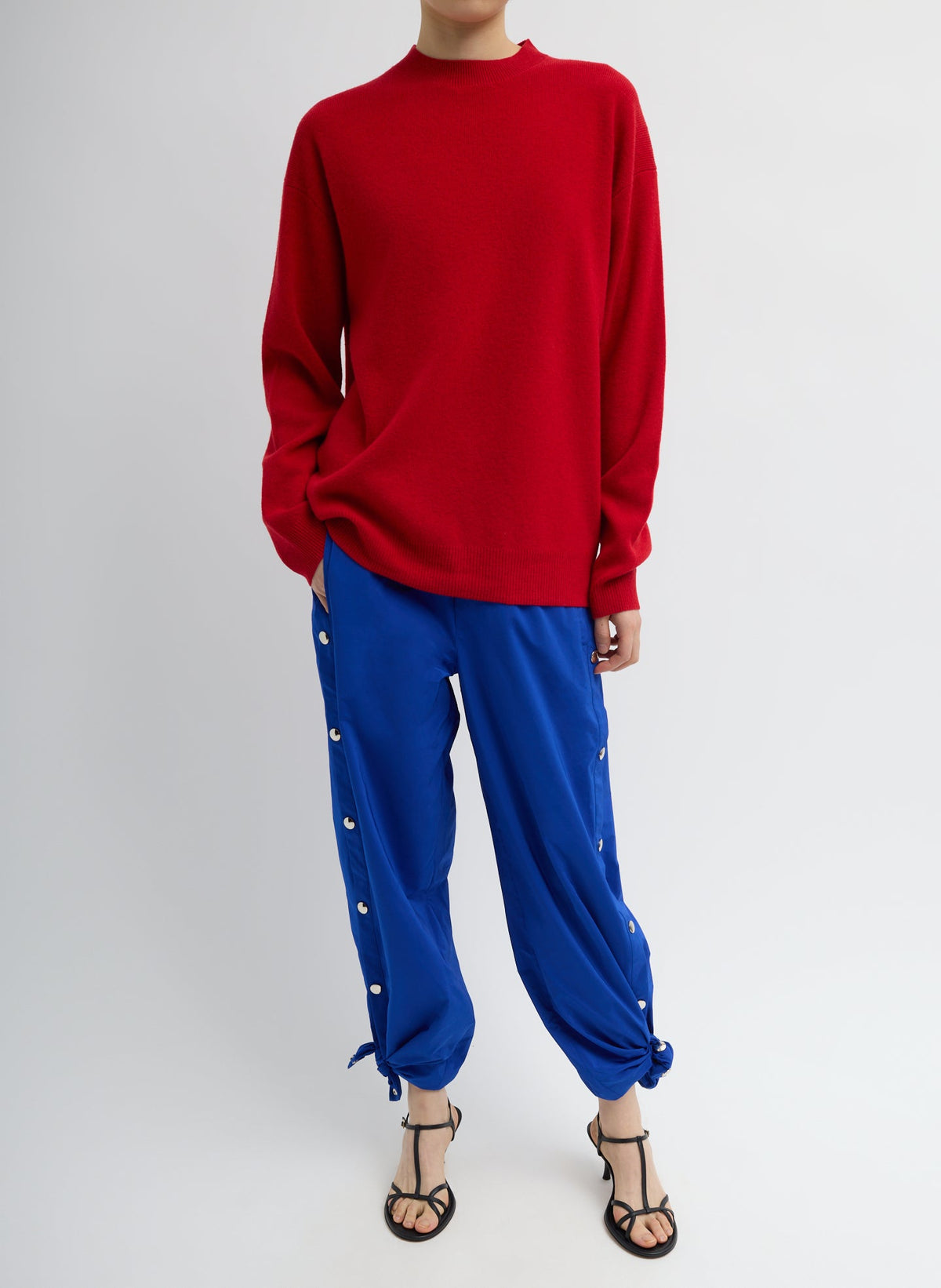 Tibi Red Anna Merino Wool Cut Out Racerback Pullover