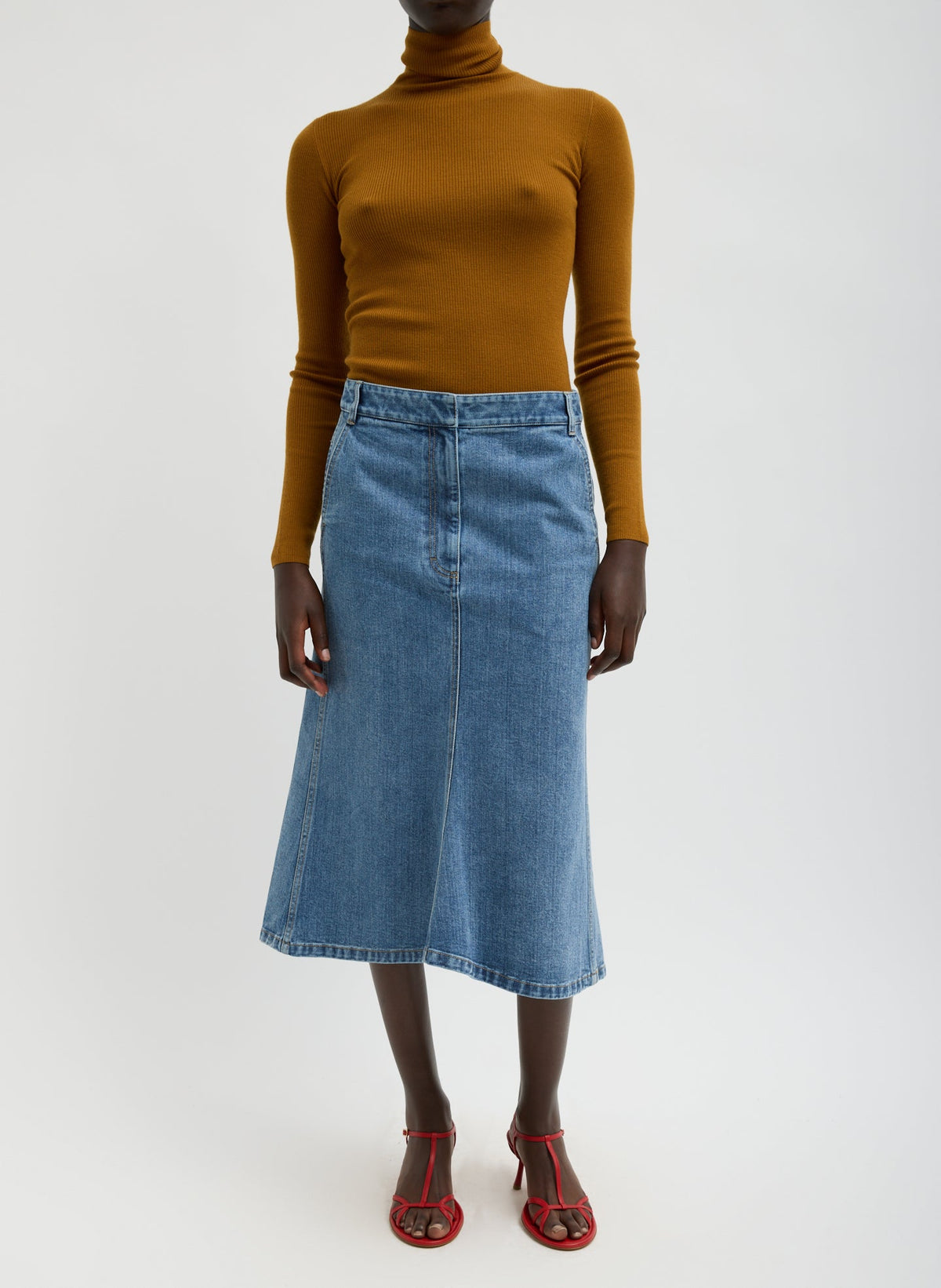 Tibi Ochre Featherweight Ribbed Sweater Turtleneck Pullover