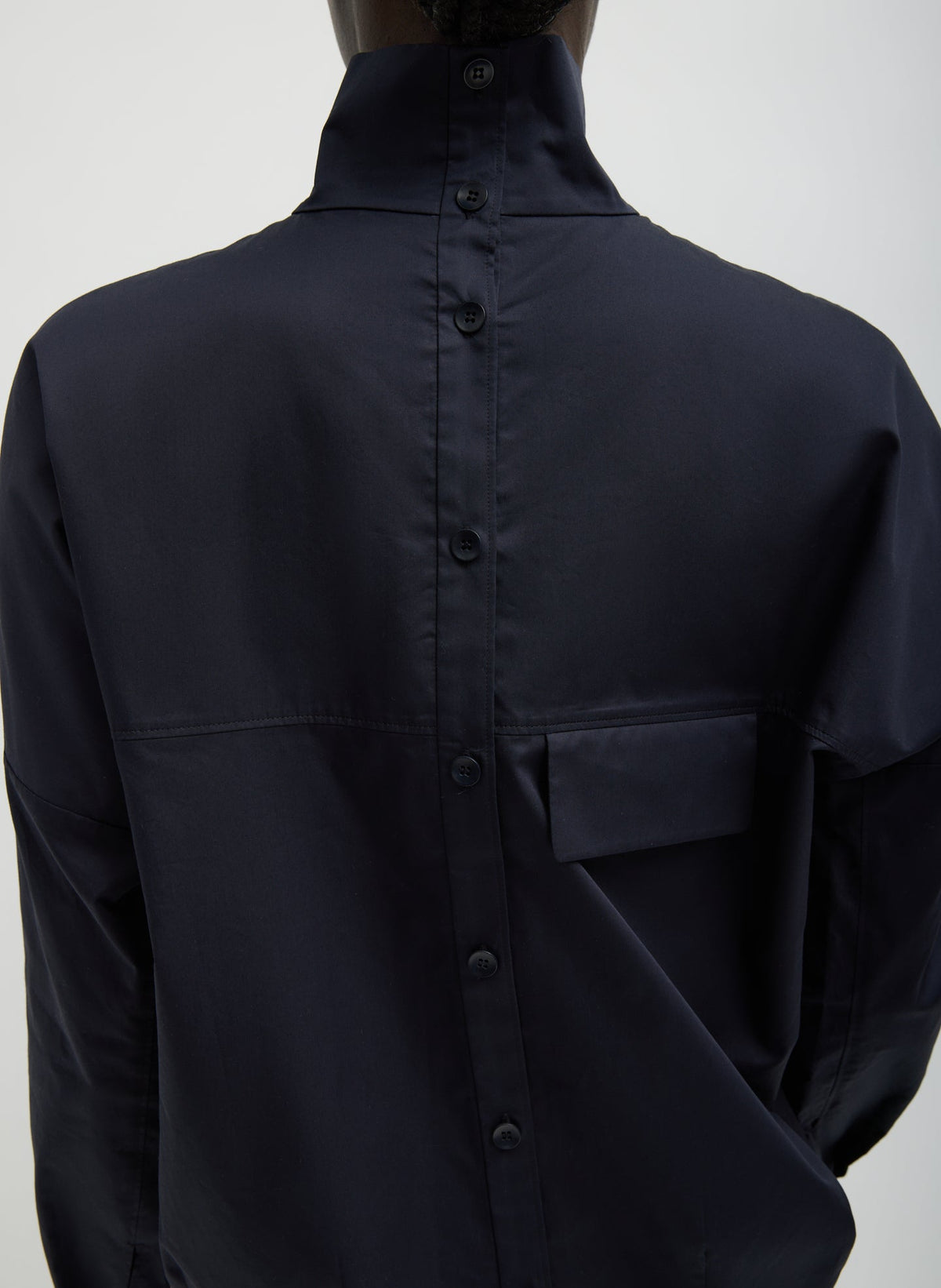 Tibi Dark Navy Eco Poplin Funnel Neck Dolman Top