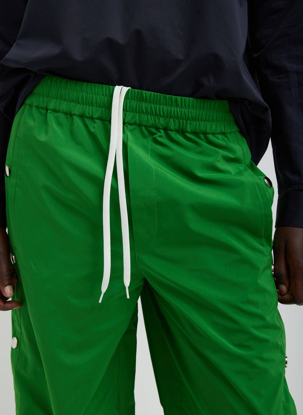 Tibi Green Nylon Snap Pull On Jogger