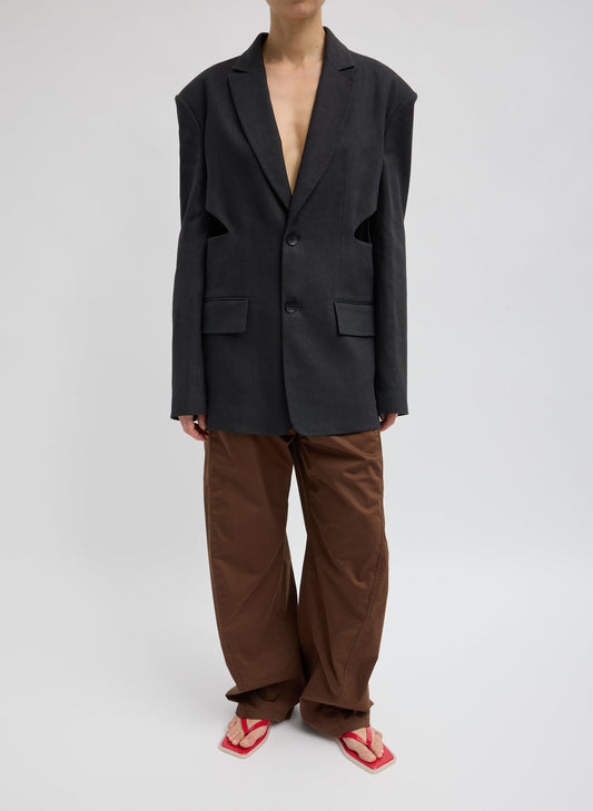 Tibi Black Stretch Linen Viscose Side Cut Blazer