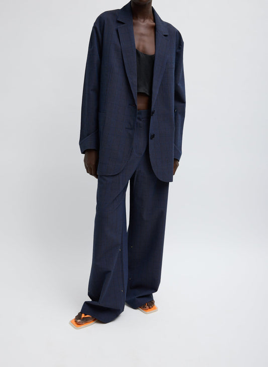 Tibi Navy Multi Menswear Crepon Liam Blazer