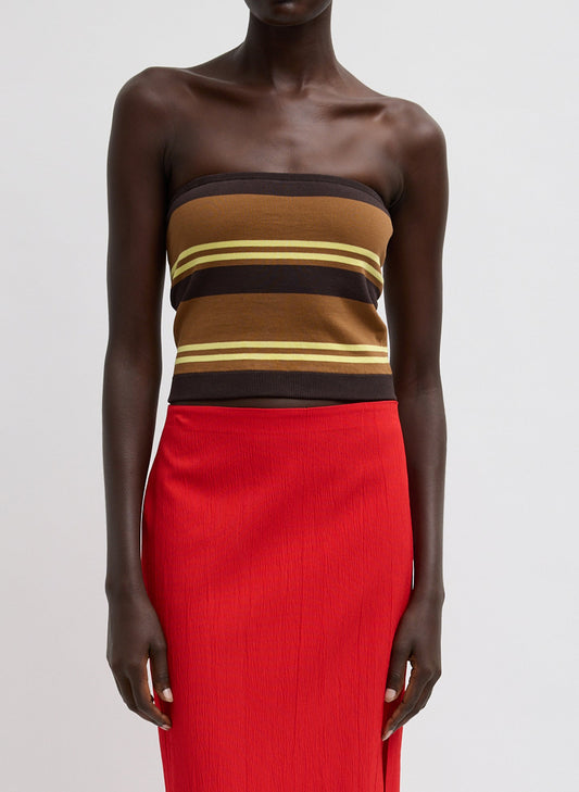 Tibi Brown Multi Super Fine Gauge Striped Tube Top