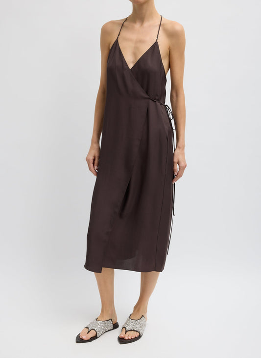 Tibi Chocolate Brown Summer Slip Wrap Dress