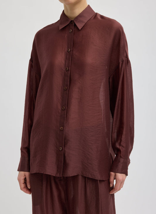 Tibi Russet Brown Summer Voile Oversized Shirt