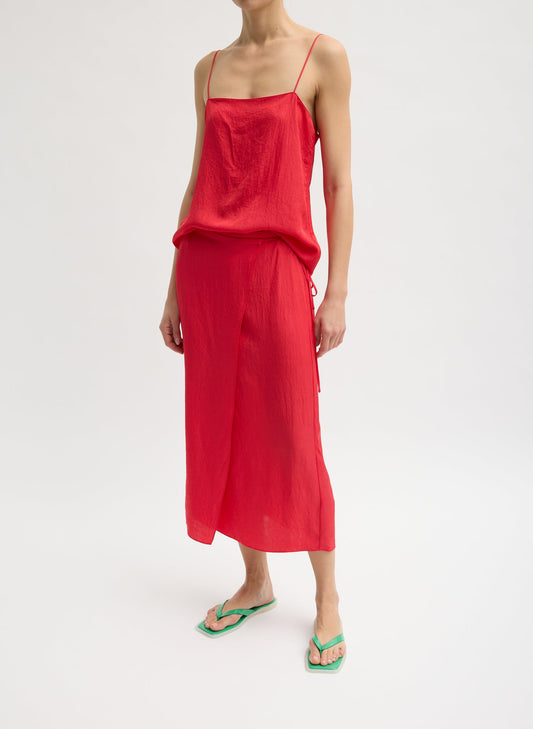 Tibi Faded Red Summer Slip Wrap Skirt