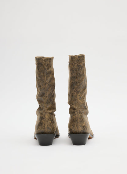 Tibi Black/Tan Multi Distressed Leo Boot