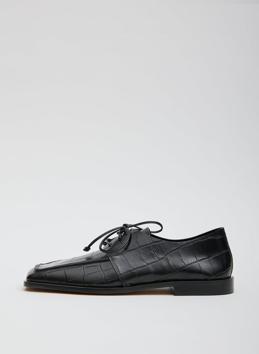 Tibi Black Brody Square Toe Loafer Crocodile Embossed