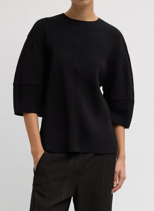 Tibi Black Viscose Plisse Hinged Short Sleeve Top