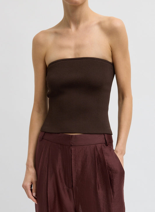 Tibi Hickory Brown Ribbed Sweater Tube Top