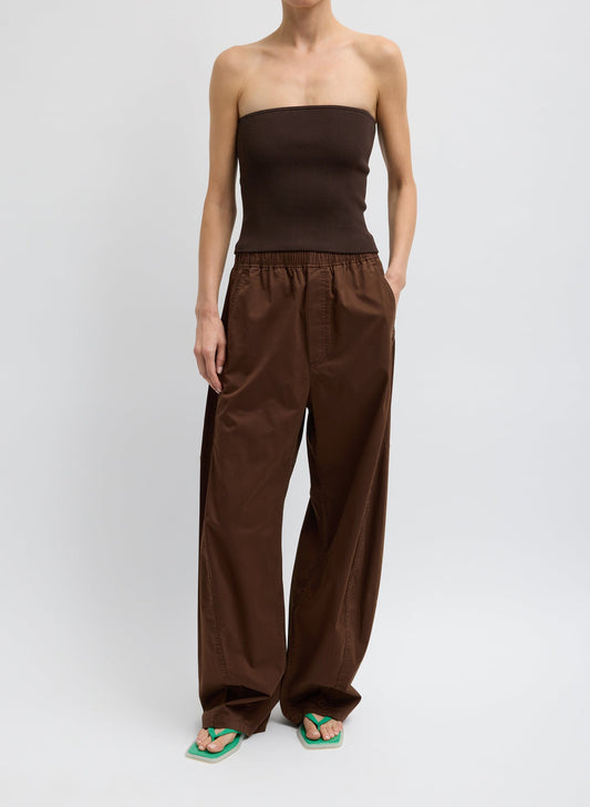 Tibi Brown Garment Dyed Silky Cotton Winslow Pull On Pant