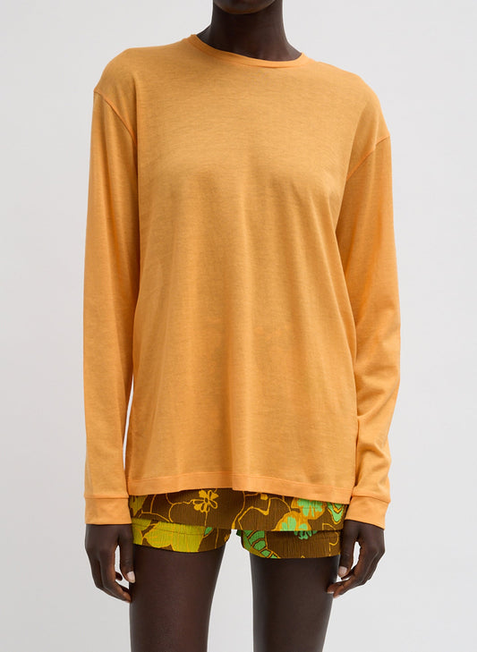 Tibi Orange Sheer Crepe Knit Crewneck Unisex Long Sleeve T-Shirt