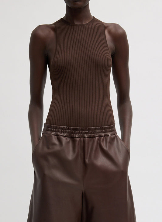 Tibi Hickory Brown Ribbed Sweater Cut Out Tank