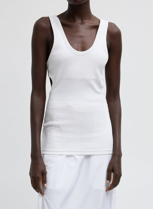 Tibi White Ribbed Racerback Tank