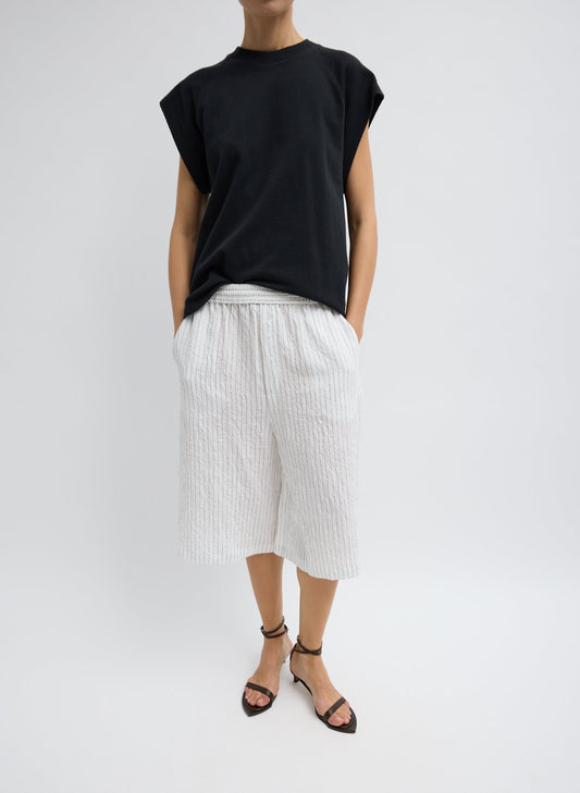 Tibi Ivory Multi Crinkle Stripe Summer Suiting Relaxed Long Short