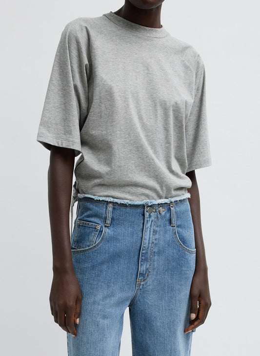 Tibi Heather Grey Short Sleeve T-Shirt With Shirred Back