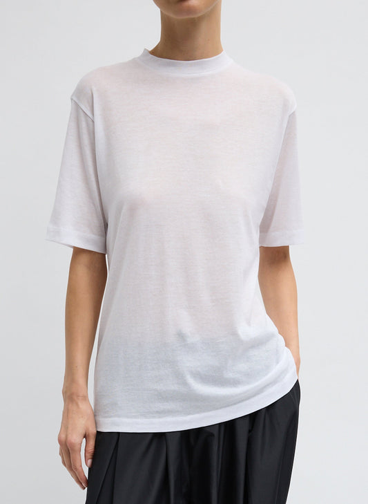 Tibi White Sheer Crepe Knit Mock Unisex T-Shirt