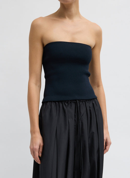 Tibi Navy Ribbed Sweater Tube Top