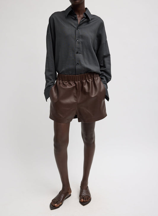 Tibi Brown Leather Pull On Short