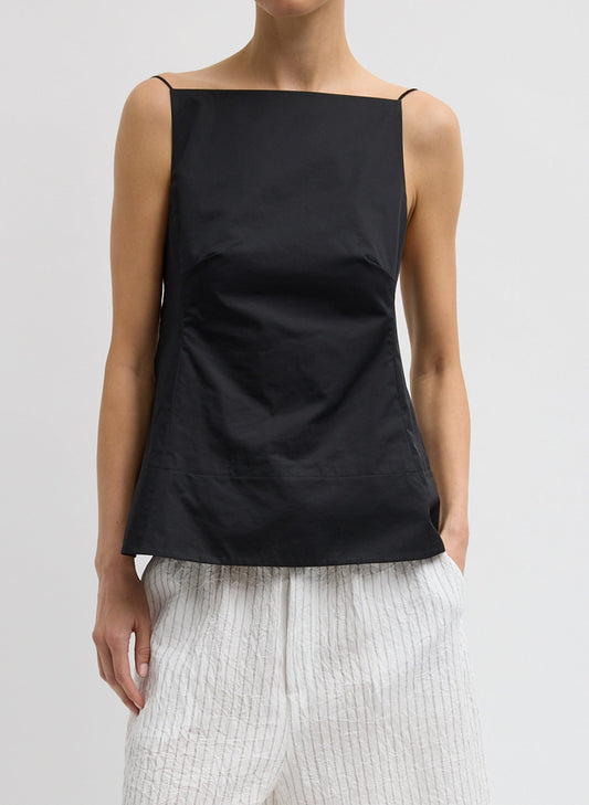 Tibi Black Eco Poplin Strappy Open Back Top
