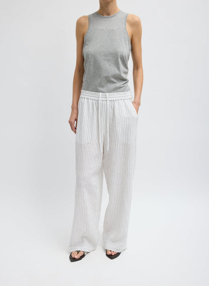 Tibi Ivory Multi Crinkle Stripe Summer Suiting Wide Leg Pull On Pant