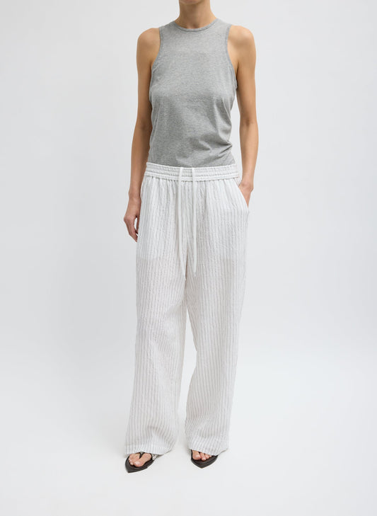 Tibi Ivory Multi Crinkle Stripe Summer Suiting Wide Leg Pull On Pant