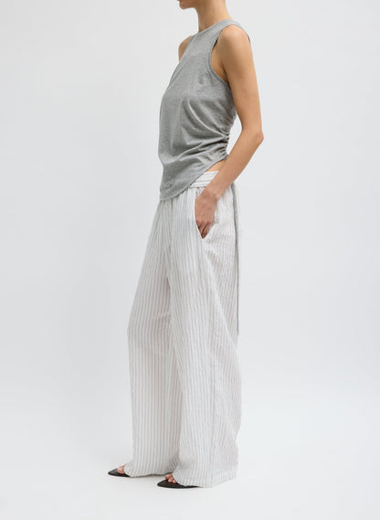 Tibi Ivory Multi Crinkle Stripe Summer Suiting Wide Leg Pull On Pant