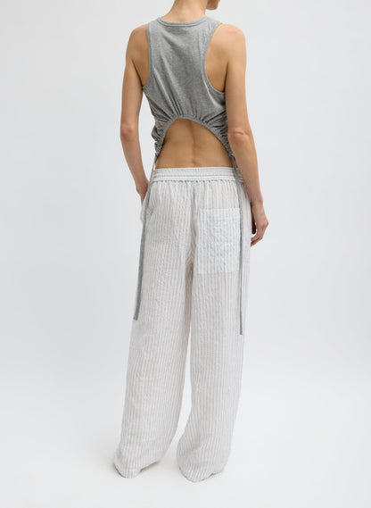 Tibi Ivory Multi Crinkle Stripe Summer Suiting Wide Leg Pull On Pant
