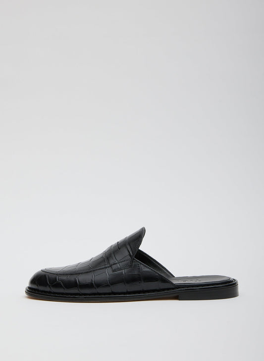 Tibi Black Herbert Slide Crocodile Embossed