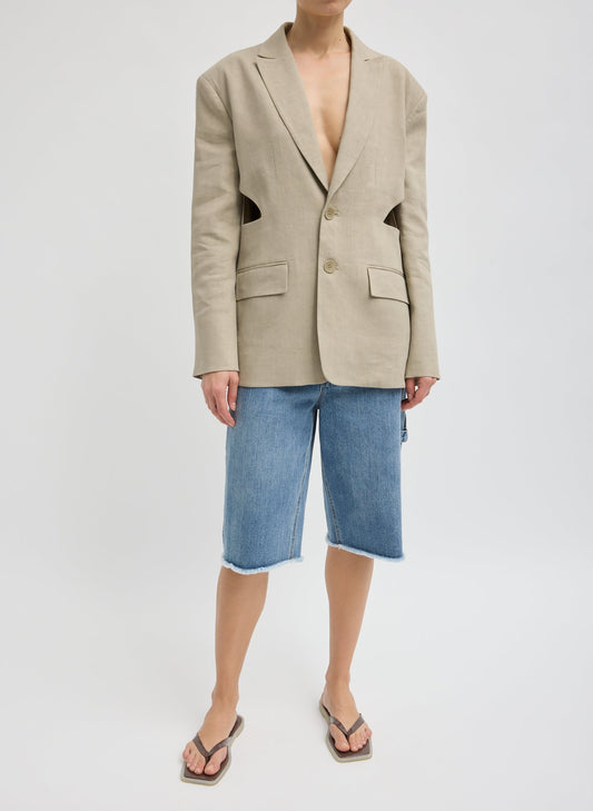 Tibi Sandstone Stretch Linen Viscose Side Cut Blazer