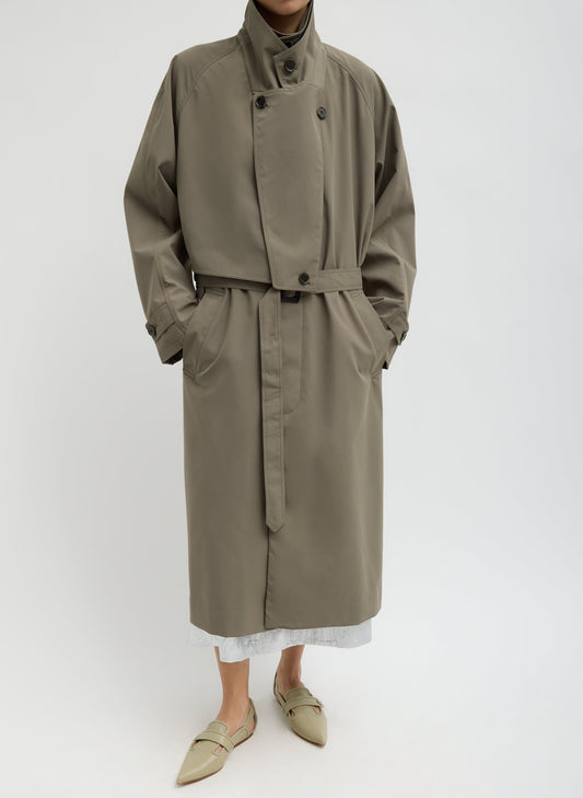Tibi Dark Hazelnut Double Collar Frank Trench