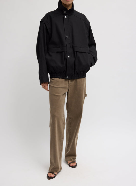 Tibi Black Patchwork Twill Slicker Jacket