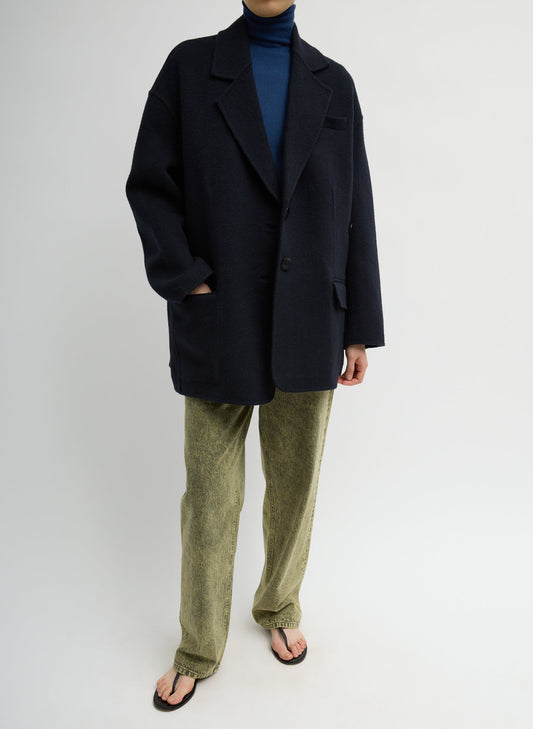 Tibi Navy Luxe Double Faced Wool Angora Liam Blazer