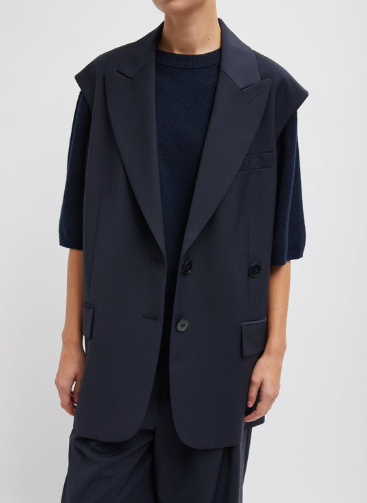 Tibi Navy Tropical Wool Liam Vest