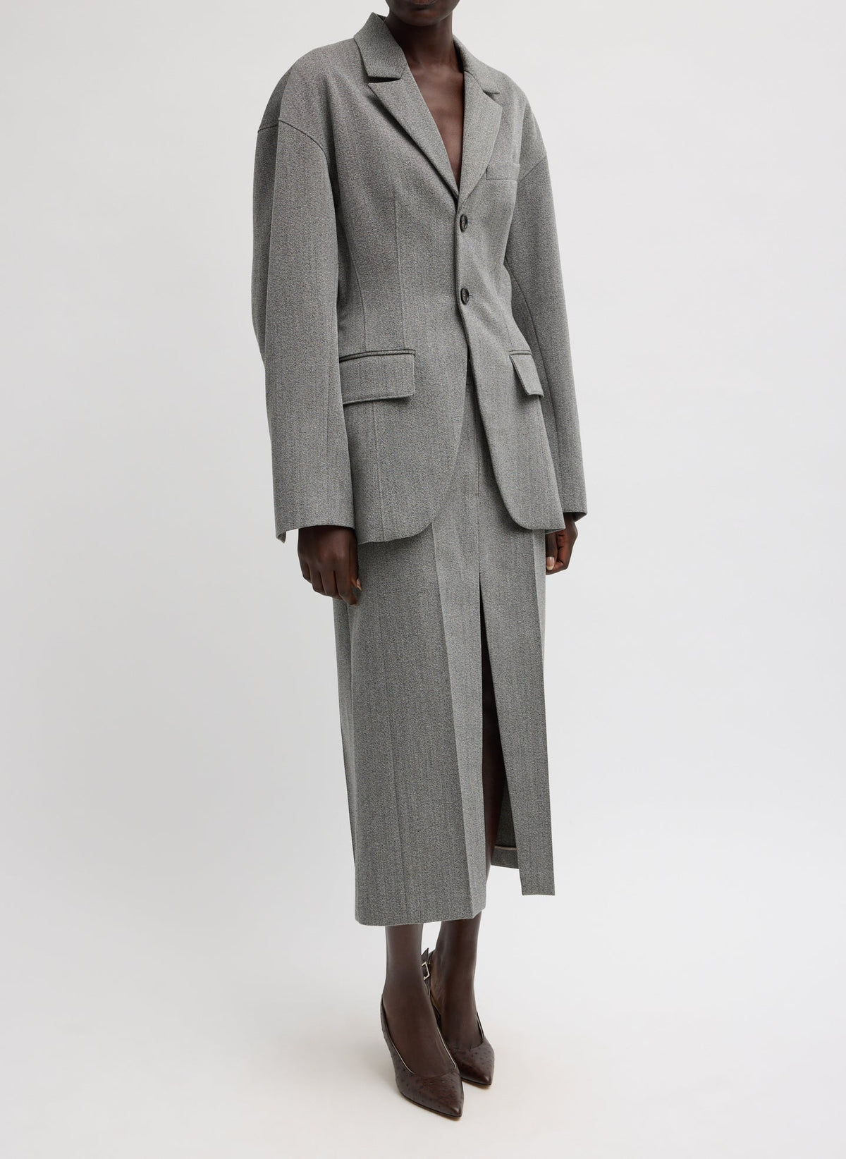 Tibi Grey Multi Structured Wool Sculpted Blazer