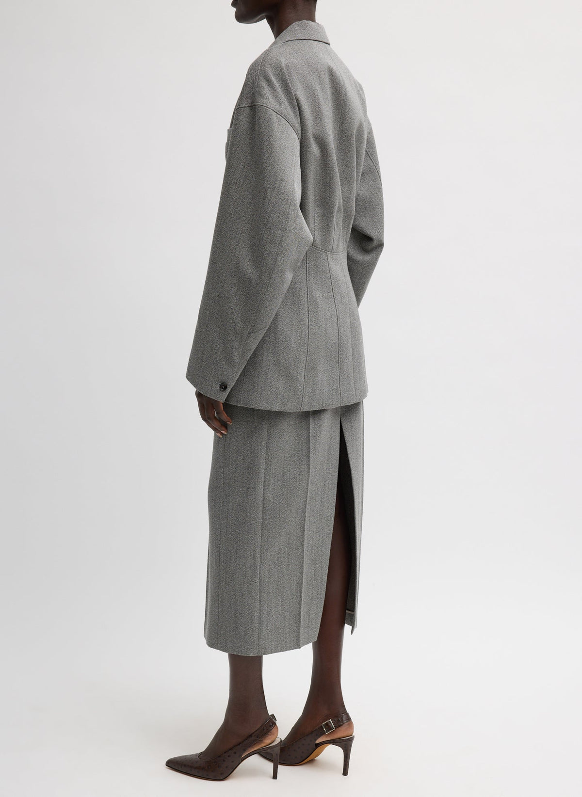 Tibi Grey Multi Structured Wool Sculpted Blazer