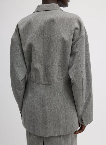 Tibi Grey Multi Structured Wool Sculpted Blazer