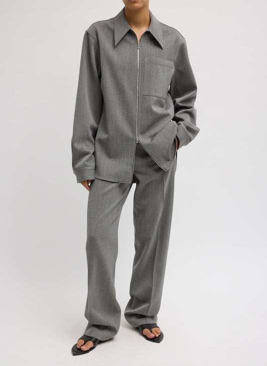 Tibi Grey Multi Structured Wool Zipper Jacket