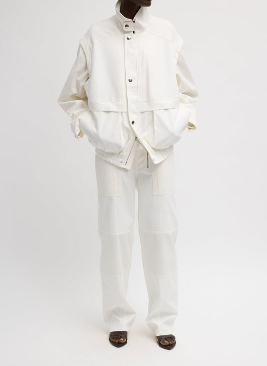 Tibi White Patchwork Twill Slicker Jacket