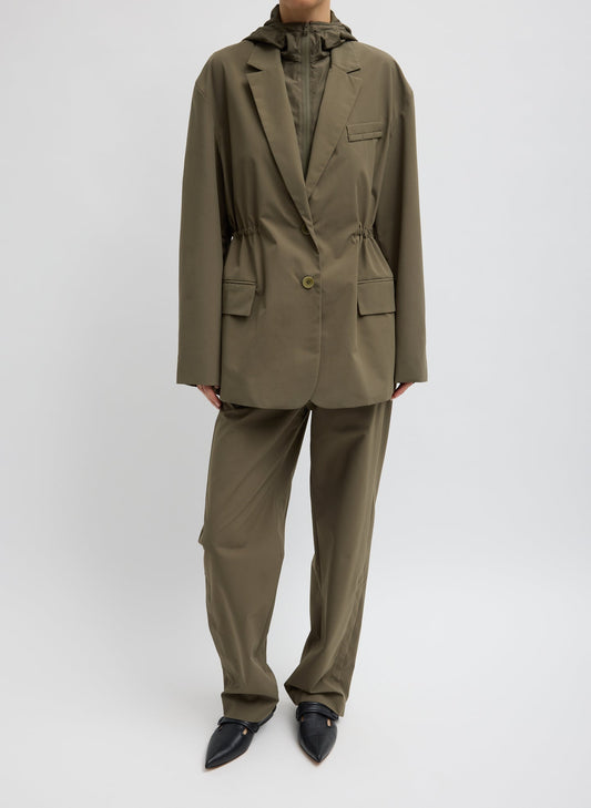Tibi Dark Hazelnut Tech Suiting Anorak Blazer With Zip Off Vest