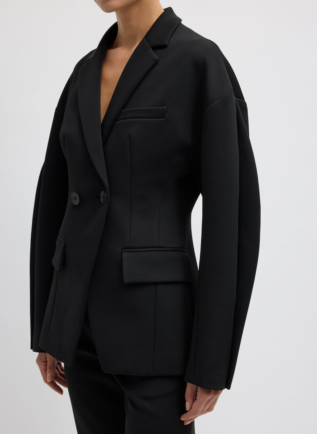 Tibi Black Spring Bonded Twill Sculpted Blazer