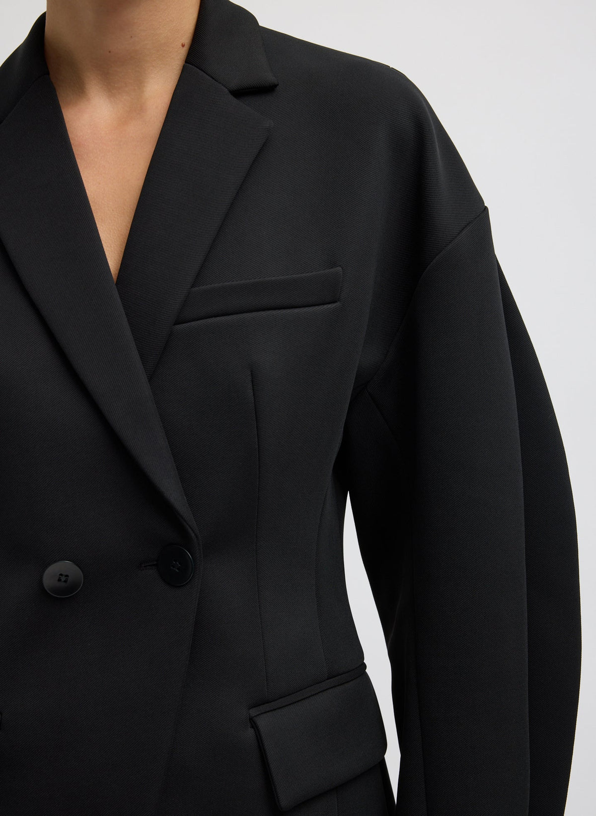 Tibi Black Spring Bonded Twill Sculpted Blazer