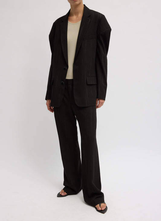 Tibi Black Multi Viscose Suiting Hinged Sleeve Blazer