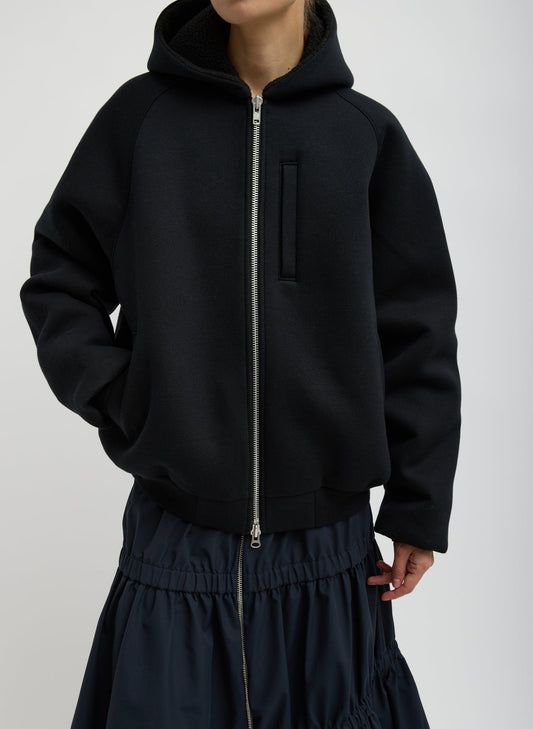Tibi Black Compact Tech French Terry Zip Up Hoodie