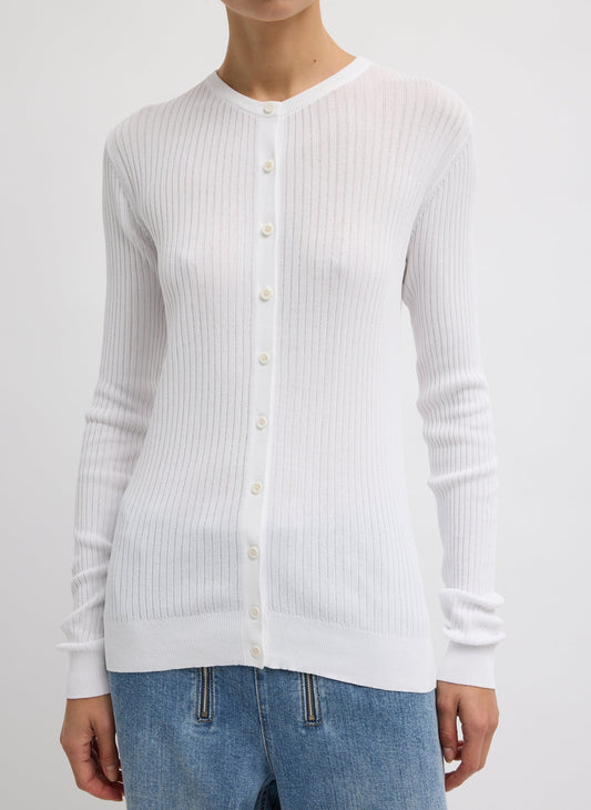 Tibi White Ribbed Sweater Slim Cardigan