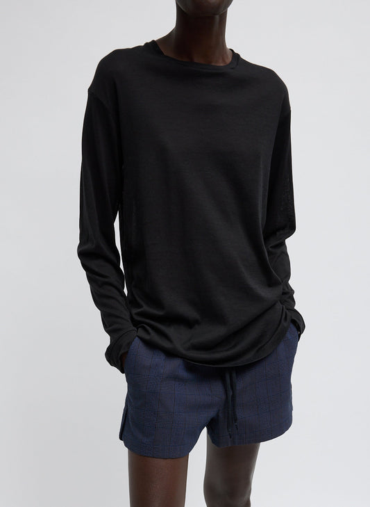 Tibi Black Sheer Crepe Knit Crewneck Unisex Long Sleeve T-Shirt