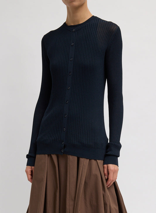 Tibi Navy Ribbed Sweater Slim Cardigan