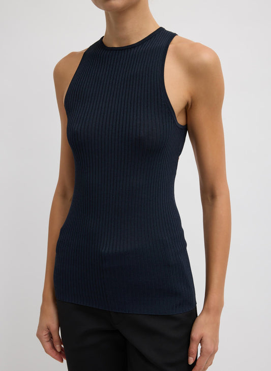 Tibi Navy Ribbed Sweater Cut Out Tank