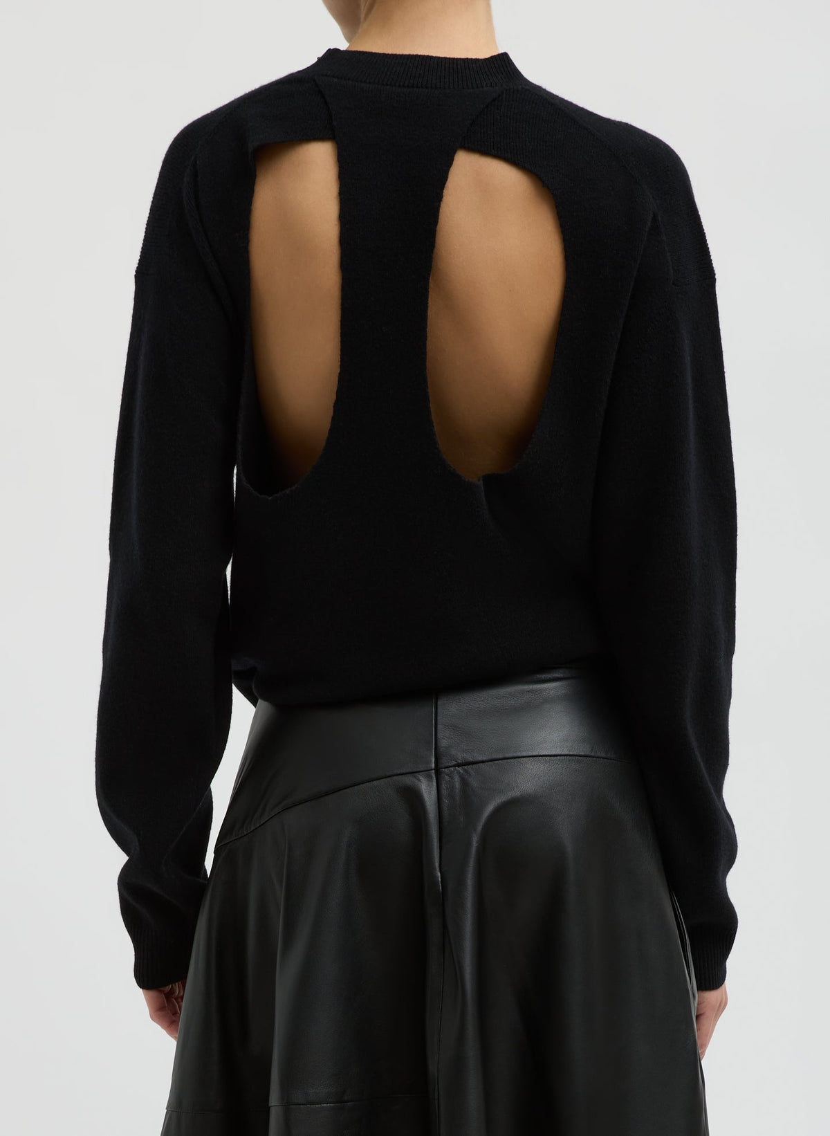 Tibi Black Anna Merino Wool Cut Out Racerback Pullover